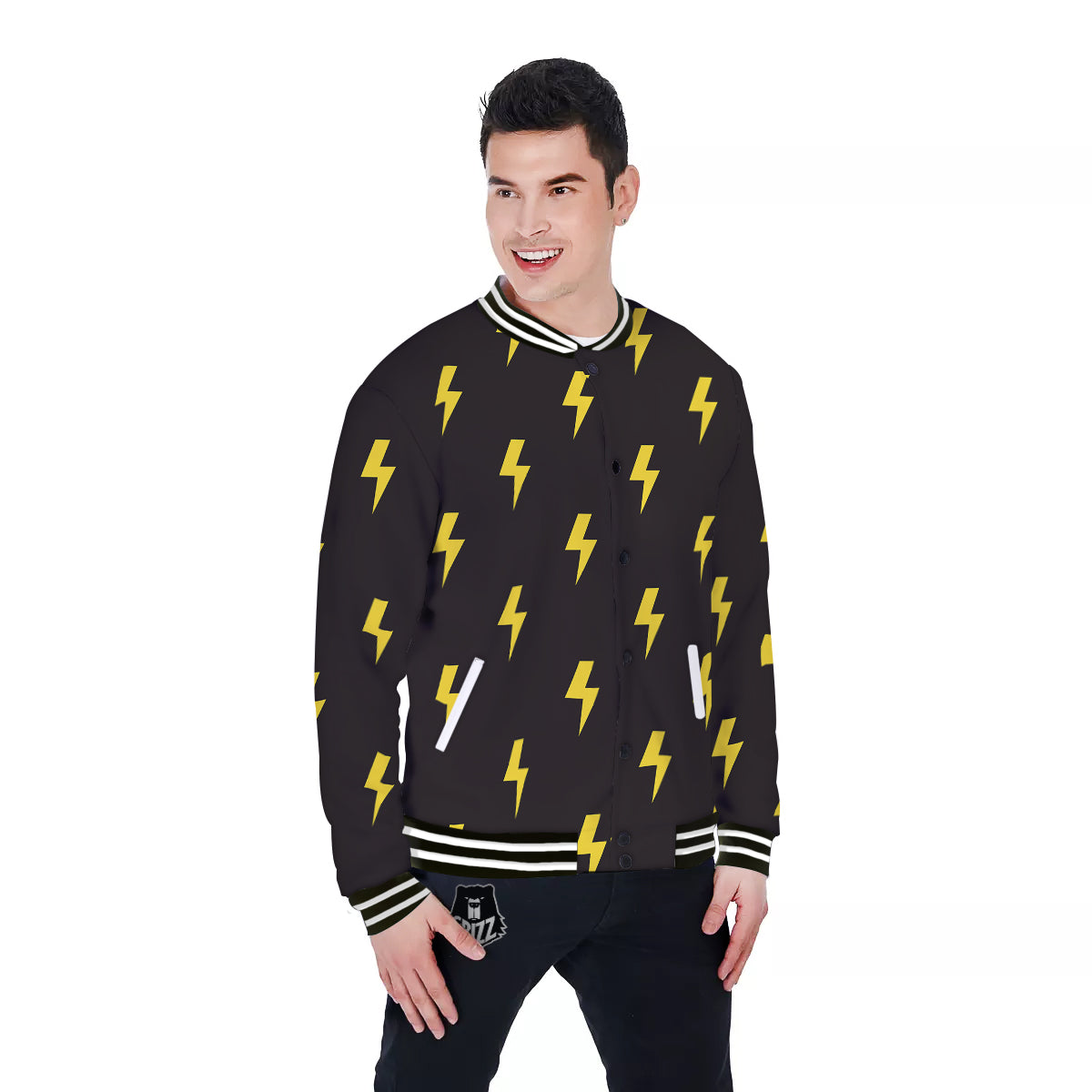 Lightning Bolts Yellow Print Pattern Baseball Jacket-grizzshop
