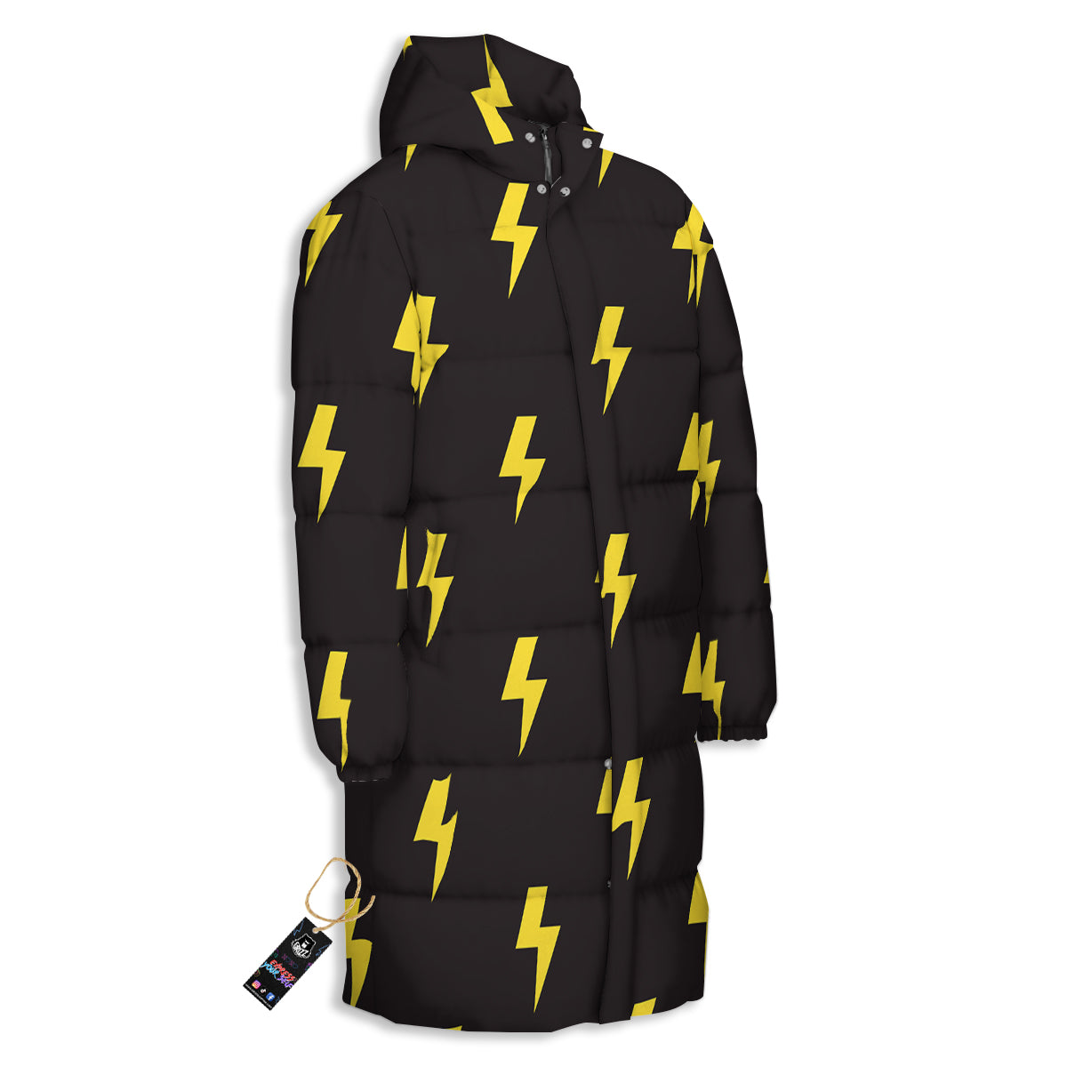 Lightning Bolts Yellow Print Pattern Long Down Jacket-grizzshop