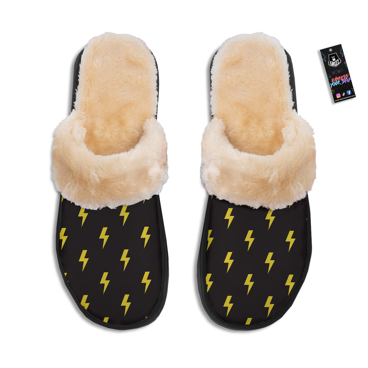 Lightning Bolts Yellow Print Pattern Slippers-grizzshop