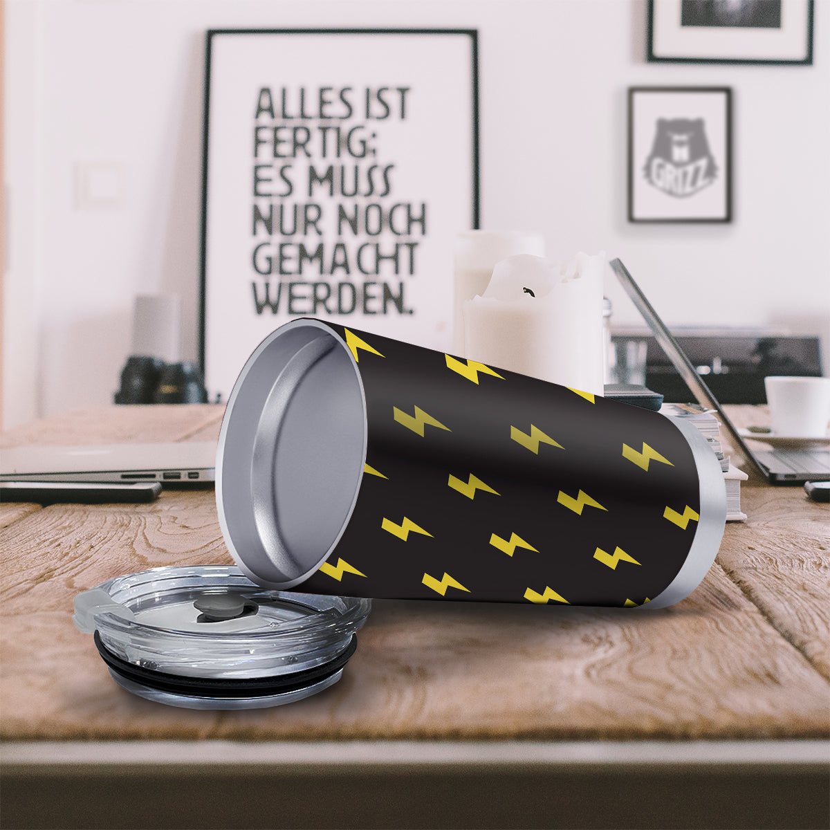 Lightning Bolts Yellow Print Pattern Tumbler-grizzshop