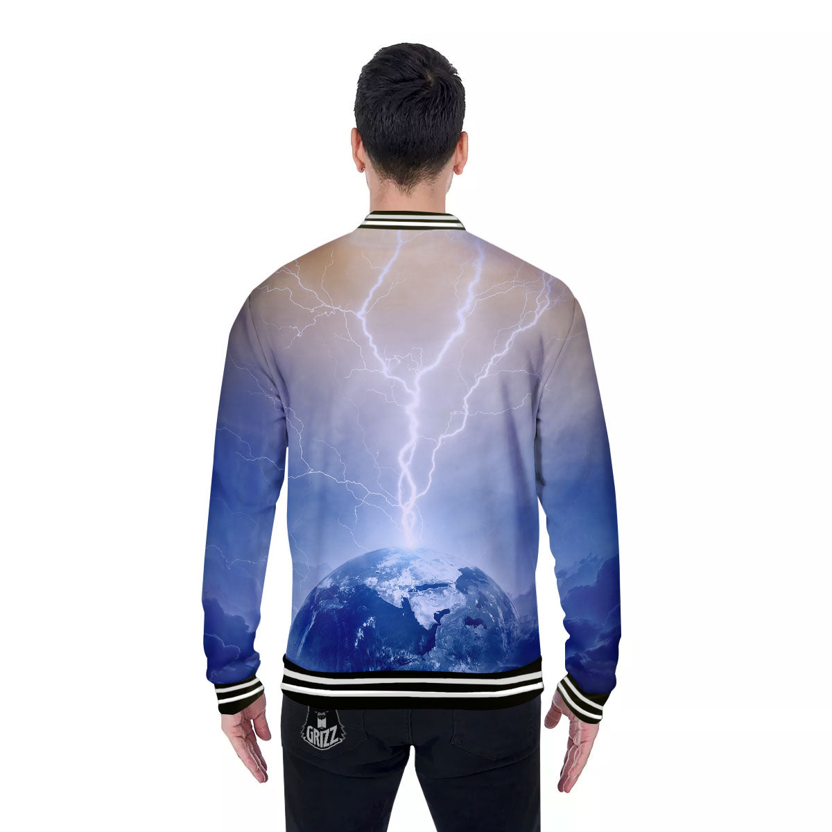 Lightning Destroy Planet Earth Print Baseball Jacket-grizzshop