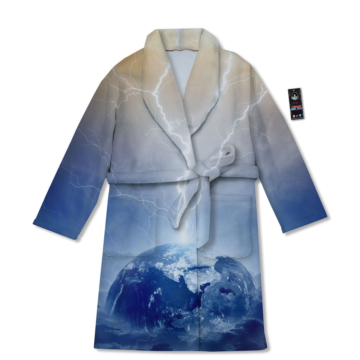 Lightning Destroy Planet Earth Print Bathrobe-grizzshop