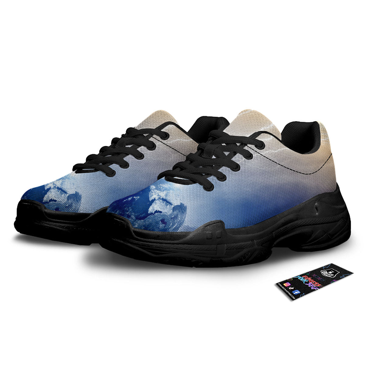 Lightning Destroy Planet Earth Print Black Chunky Shoes-grizzshop