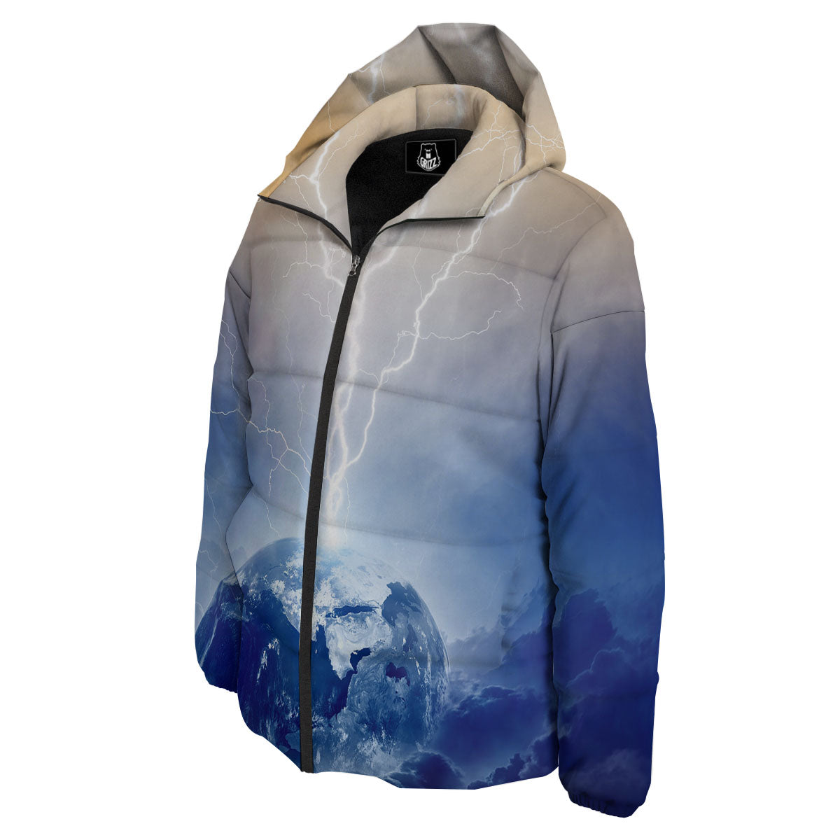Lightning Destroy Planet Earth Print Down Jacket-grizzshop