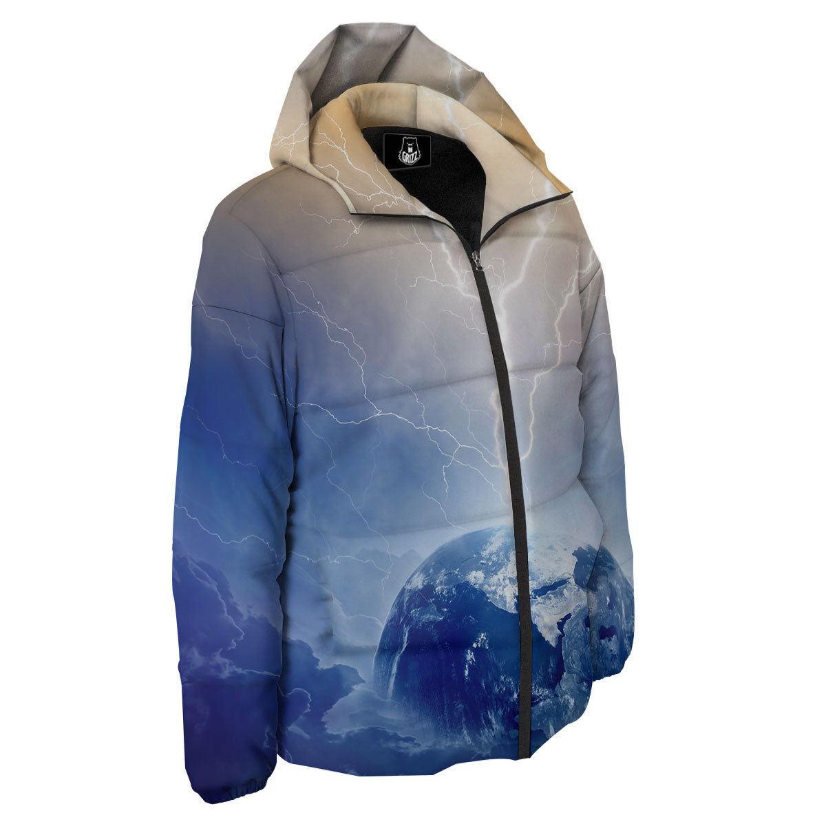 Lightning Destroy Planet Earth Print Down Jacket-grizzshop