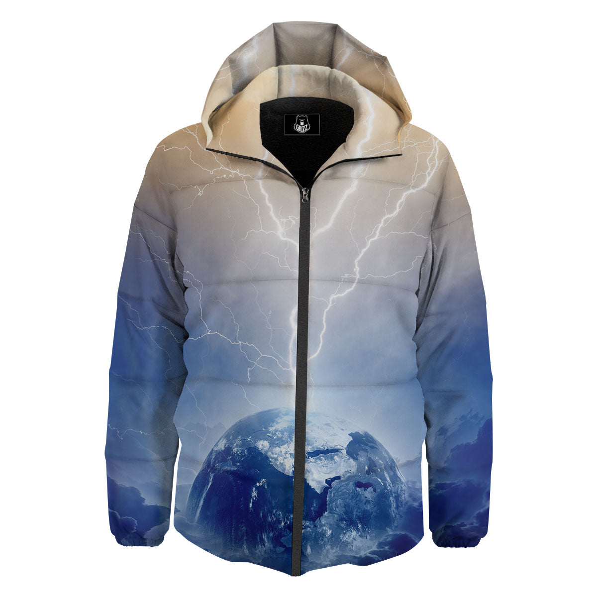 Lightning Destroy Planet Earth Print Down Jacket-grizzshop