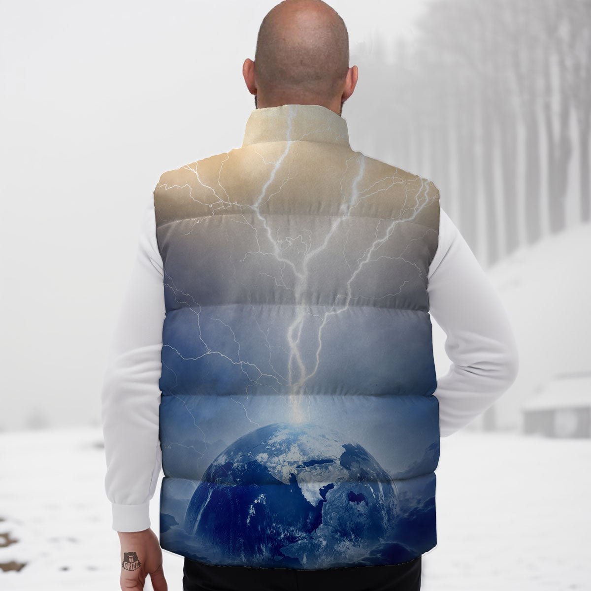 Lightning Destroy Planet Earth Print Down Vest-grizzshop
