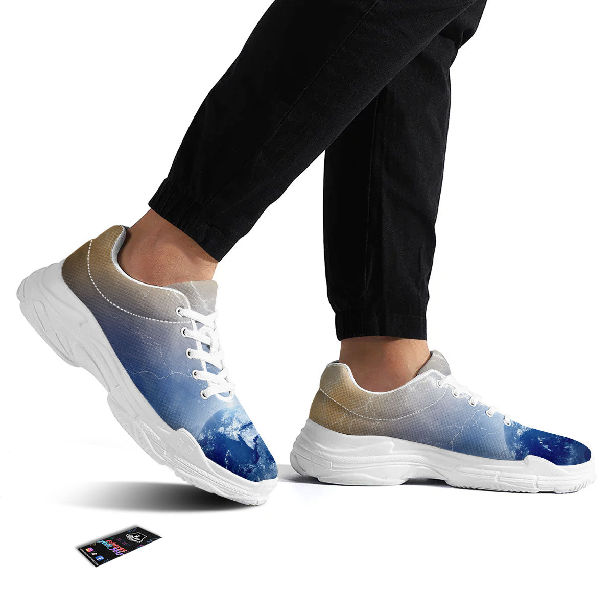 Lightning Destroy Planet Earth Print White Chunky Shoes-grizzshop