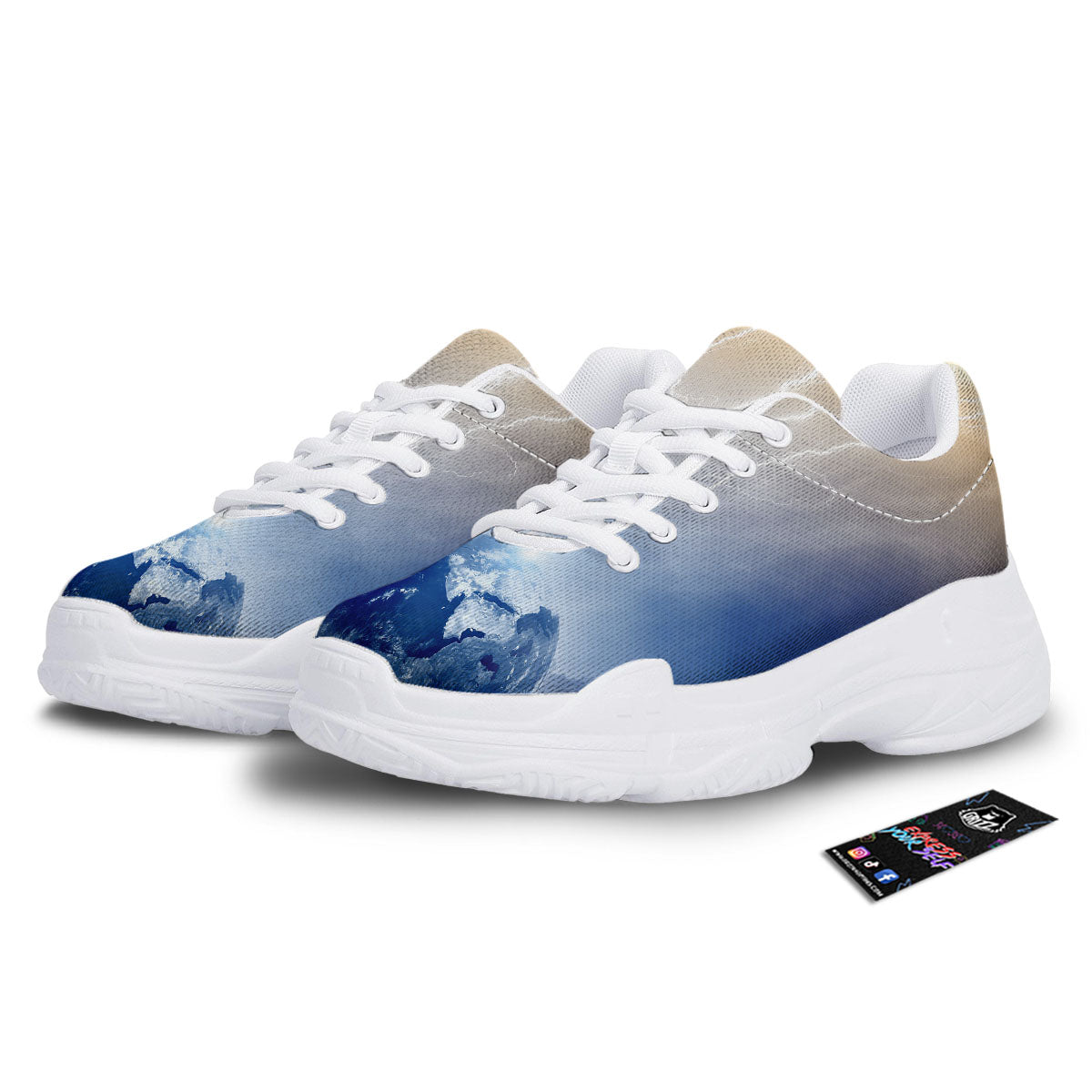 Lightning Destroy Planet Earth Print White Chunky Shoes-grizzshop
