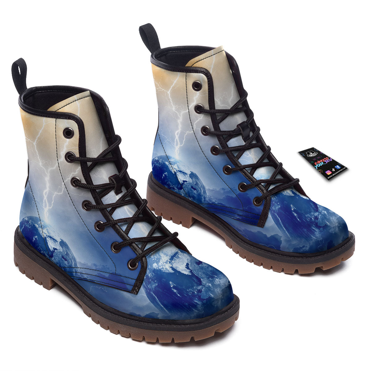 Lightning Destroy Planet Earth Print Work Boots-grizzshop