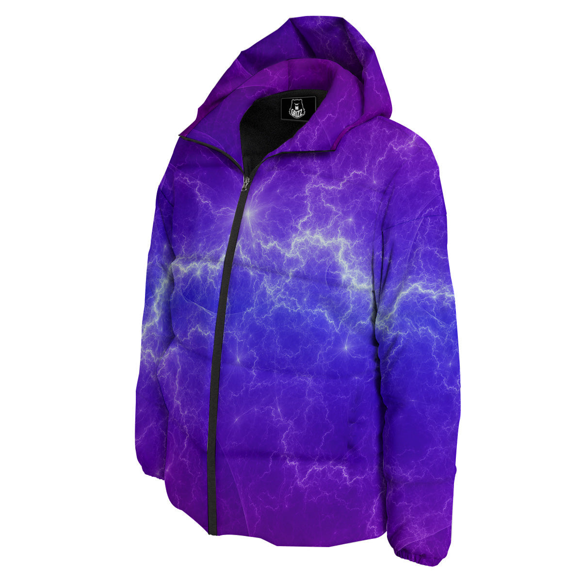 Lightning Purple And Blue Print Down Jacket-grizzshop