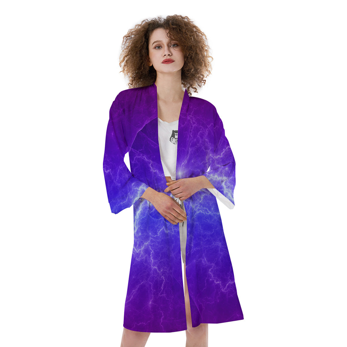 Lightning Purple And Blue Print Kimono-grizzshop