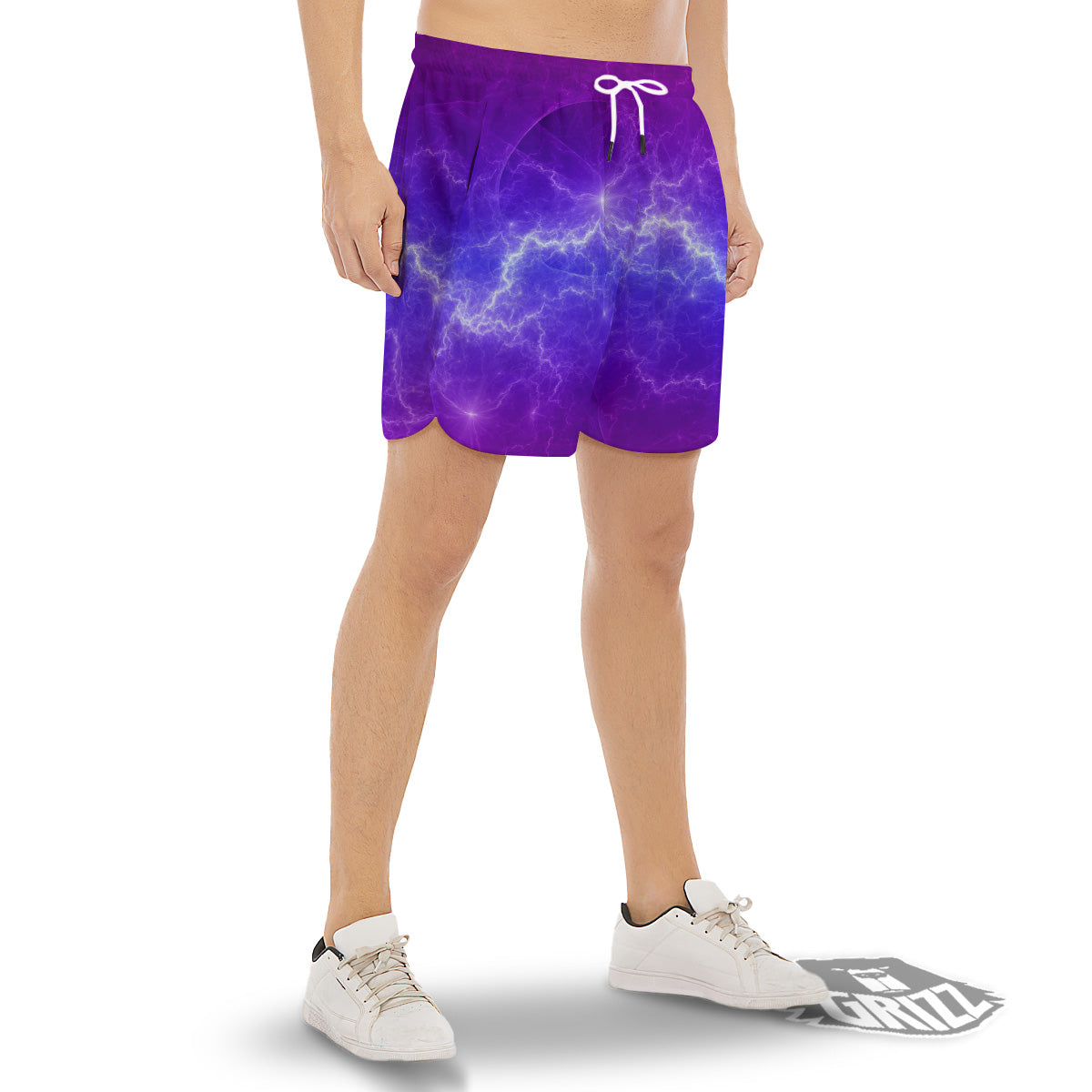 Lightning Purple And Blue Print Men's Gym Shorts-grizzshop