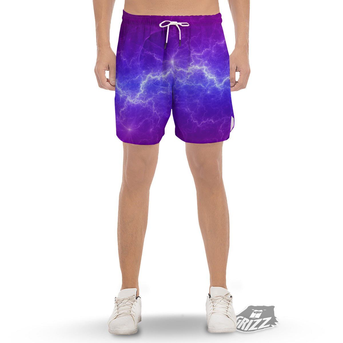 Lightning Purple And Blue Print Men's Gym Shorts-grizzshop