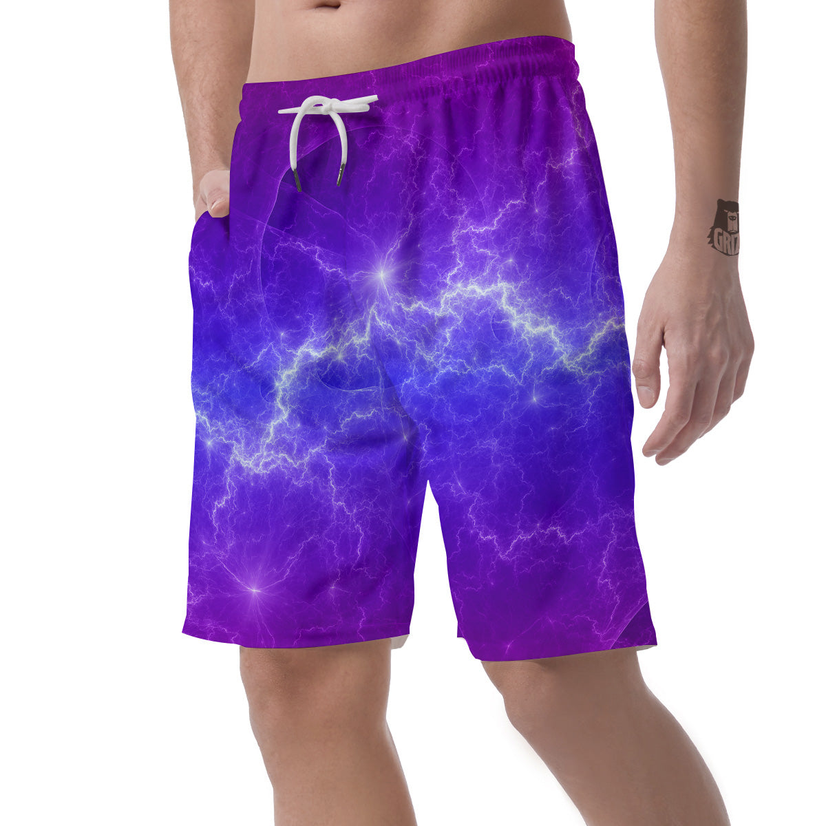 Lightning Purple And Blue Print Men's Shorts-grizzshop