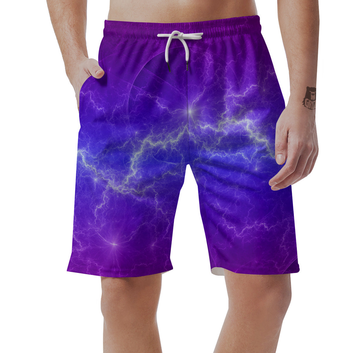 Lightning Purple And Blue Print Men's Shorts-grizzshop