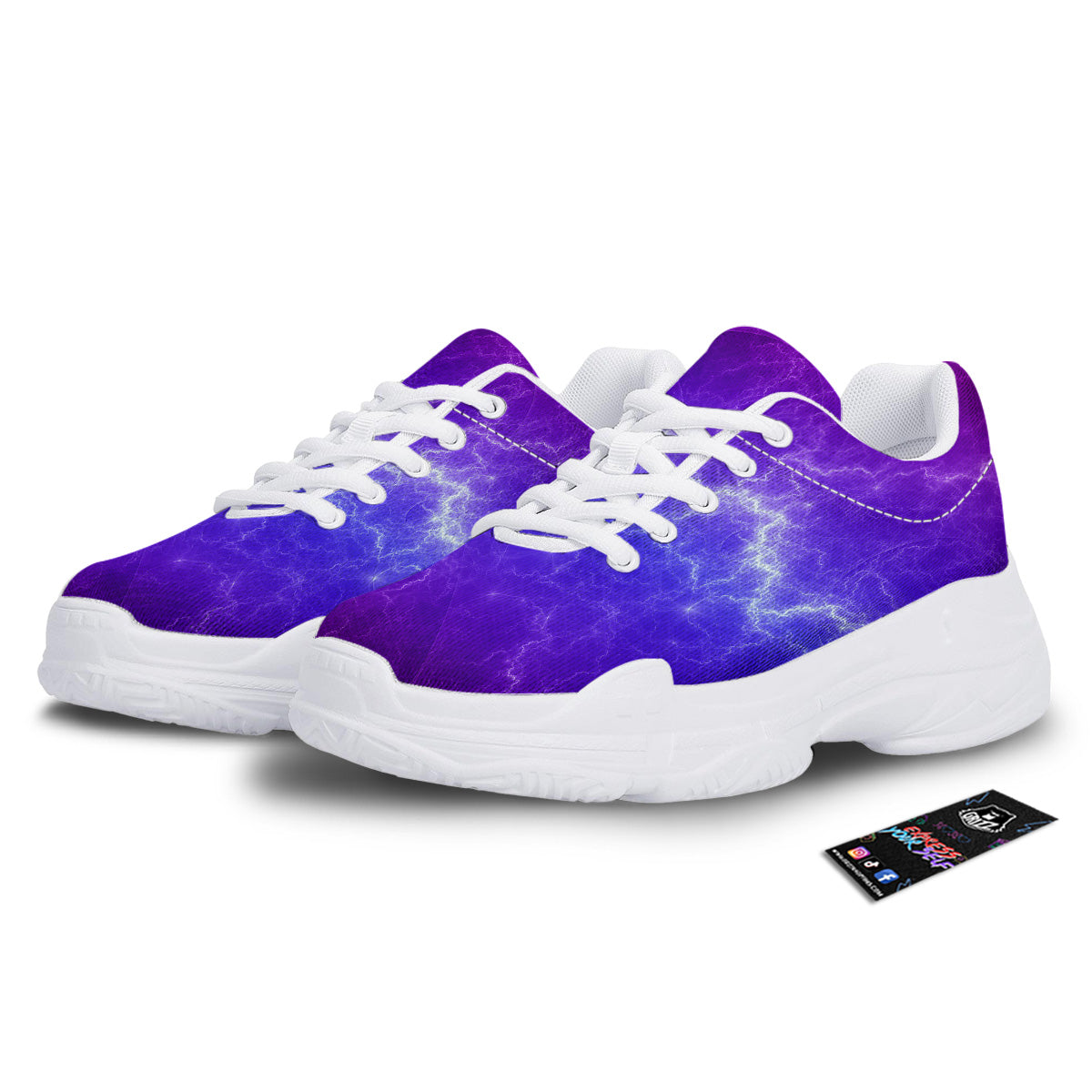 Lightning Purple And Blue Print White Chunky Shoes-grizzshop