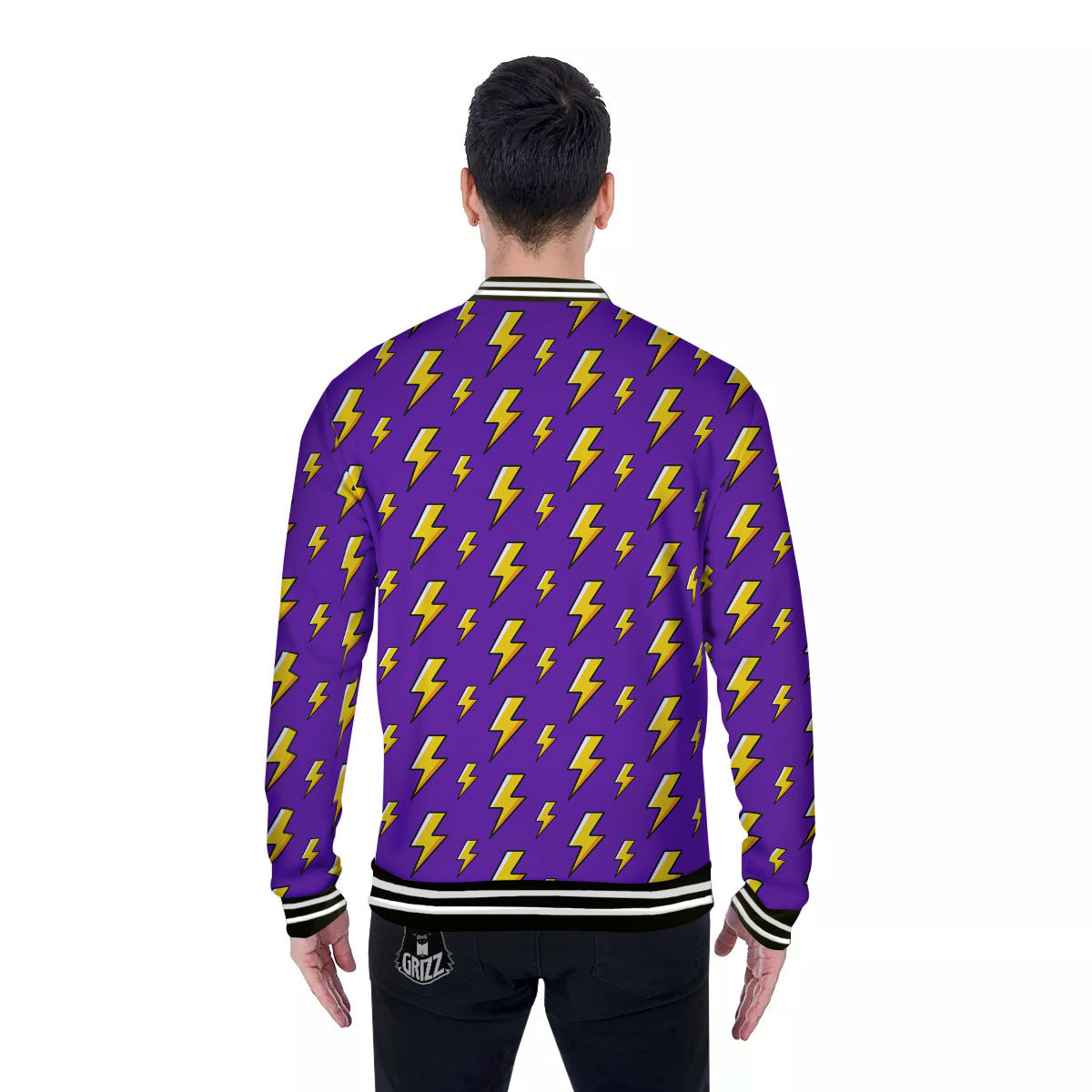 Lightning Purple Print Pattern Baseball Jacket-grizzshop