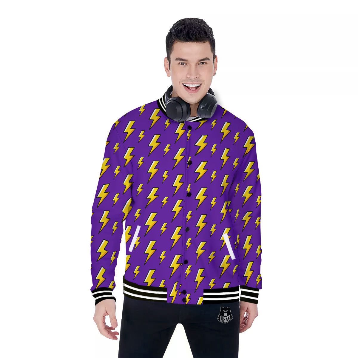 Lightning Purple Print Pattern Baseball Jacket-grizzshop