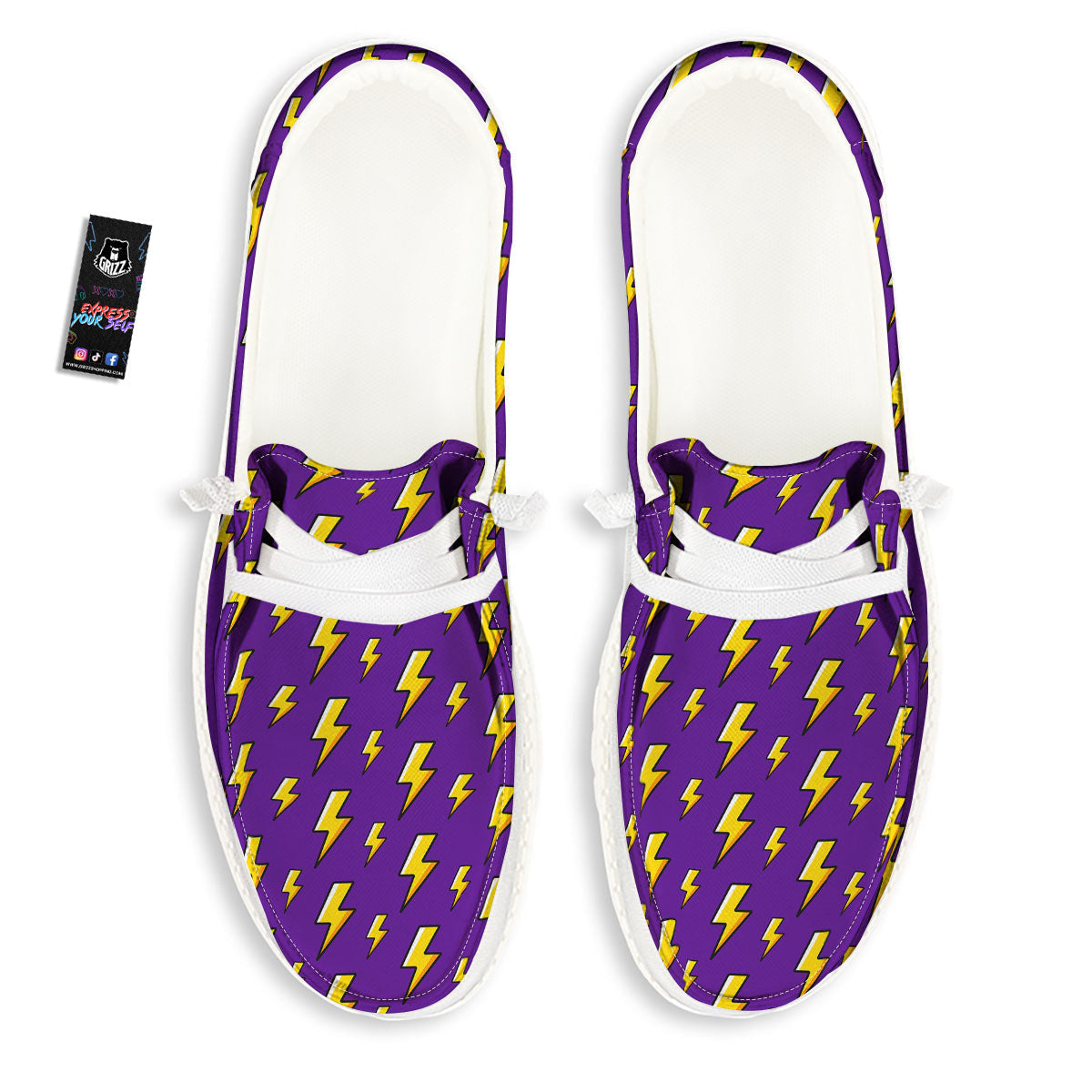 Lightning Purple Print Pattern Black Loafers-grizzshop