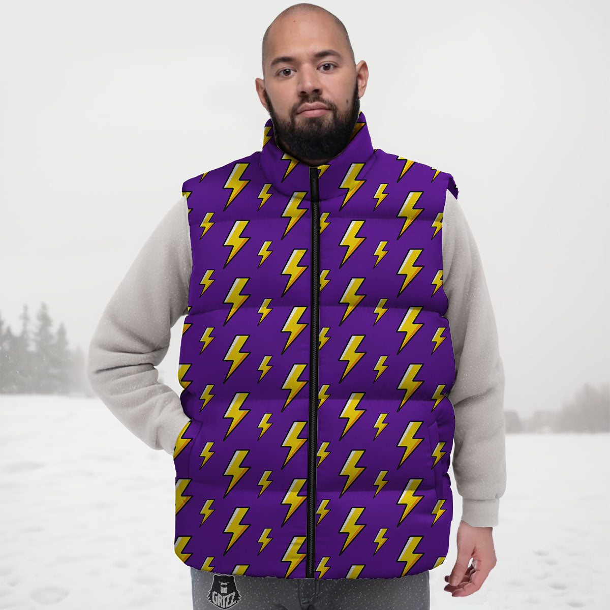 Lightning Purple Print Pattern Down Vest-grizzshop