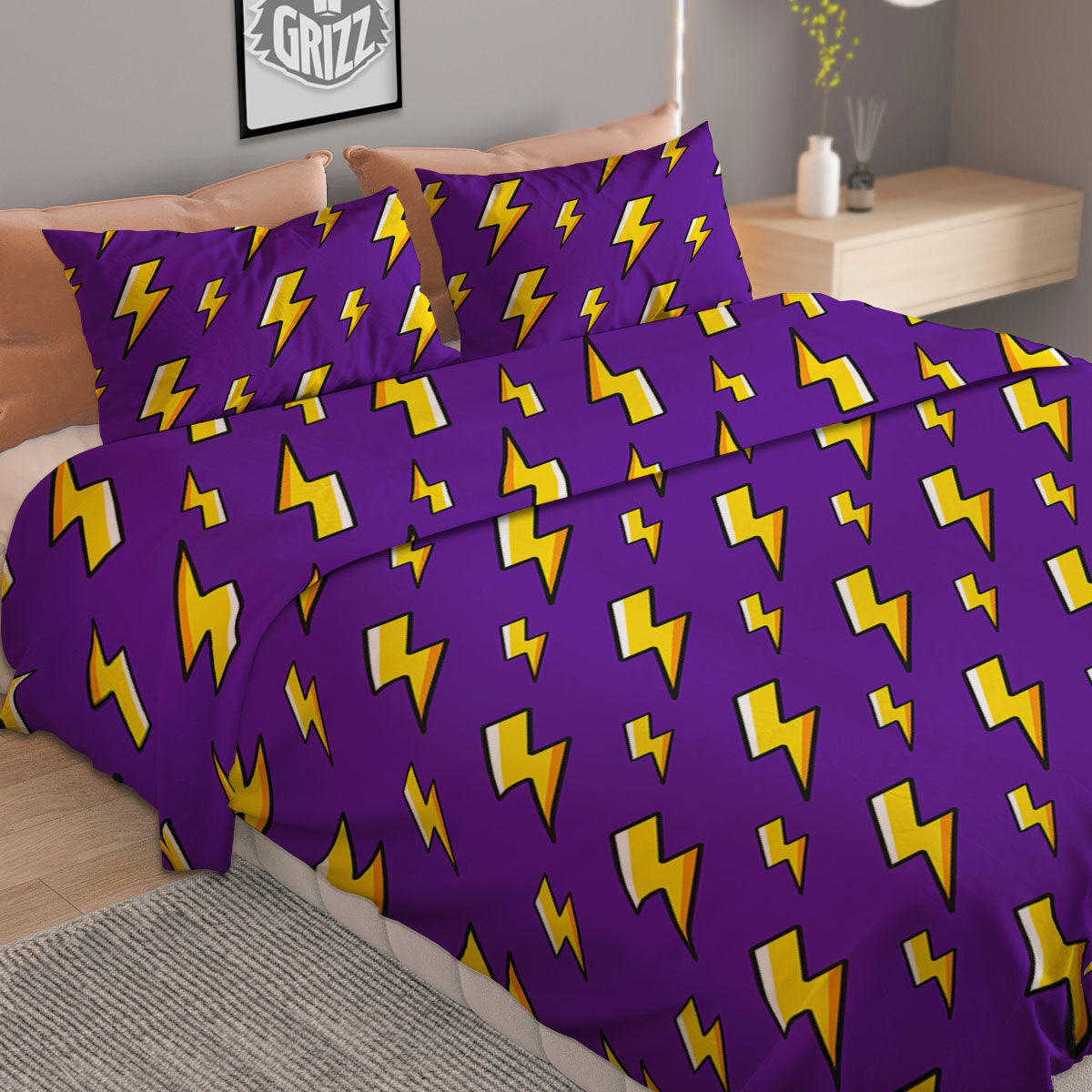Lightning Purple Print Pattern Duvet Cover Bedding Set-grizzshop