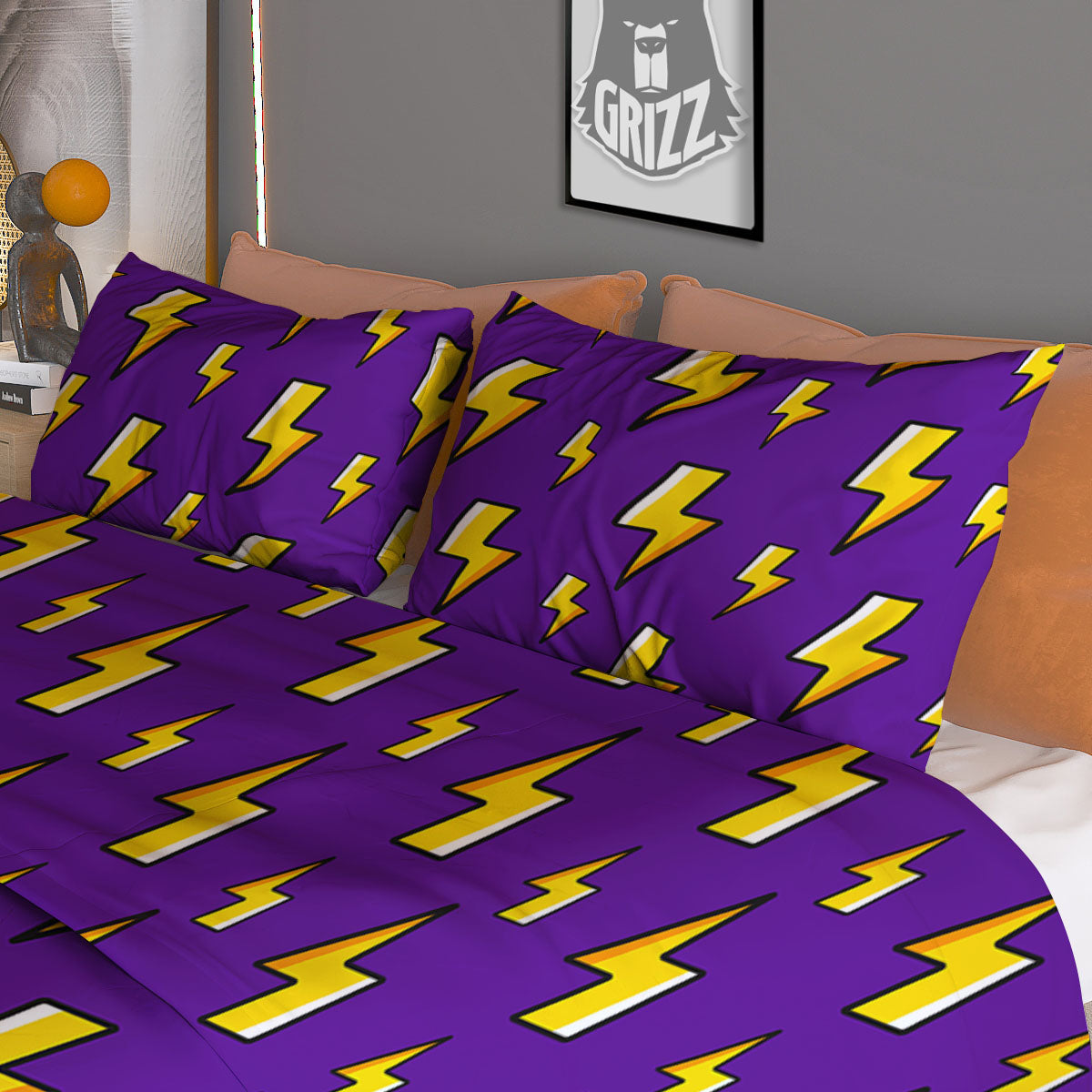 Lightning Purple Print Pattern Duvet Cover Bedding Set-grizzshop