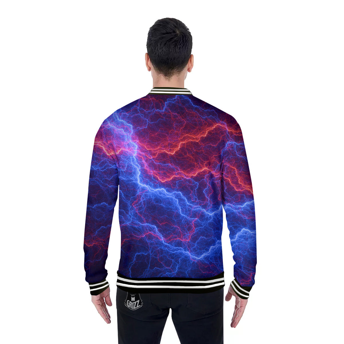 Lightning Red And Blue Print Baseball Jacket-grizzshop
