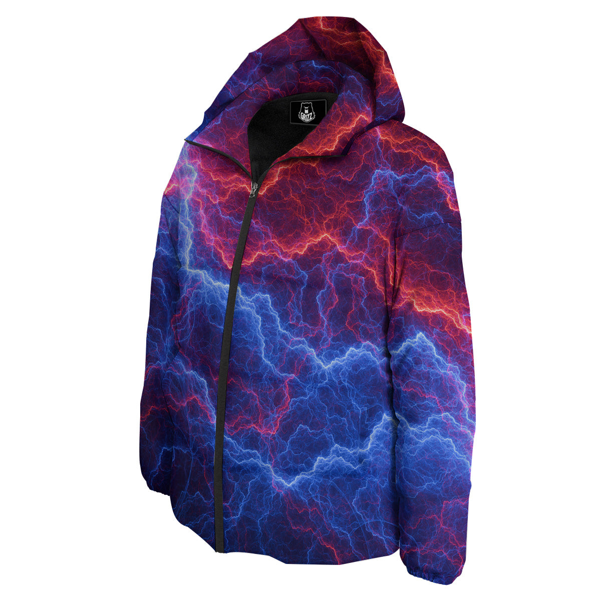 Lightning Red And Blue Print Down Jacket-grizzshop