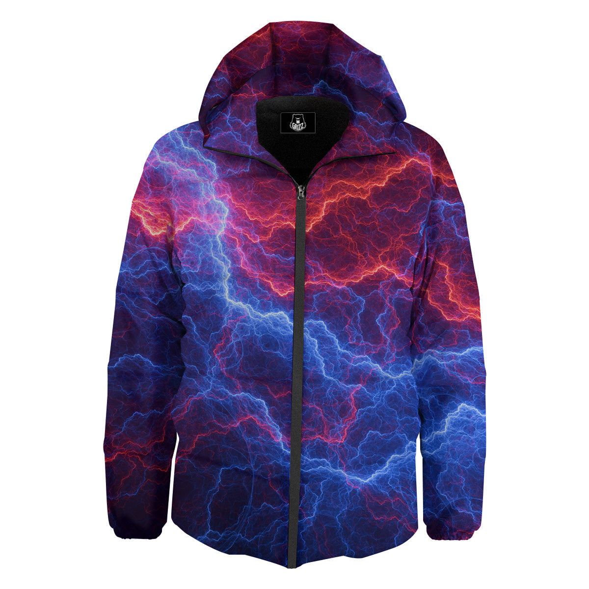 Lightning Red And Blue Print Down Jacket-grizzshop