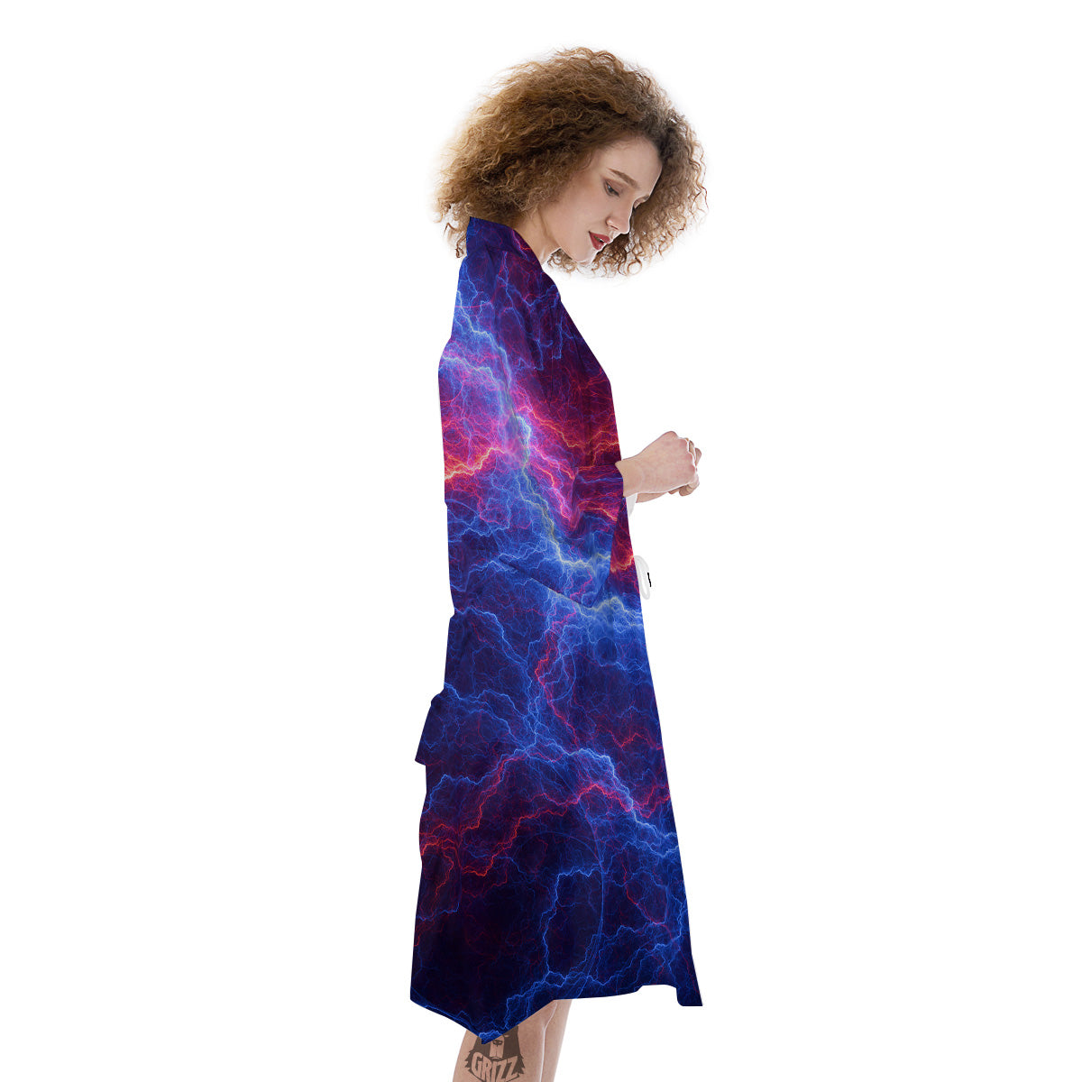 Lightning Red And Blue Print Kimono-grizzshop