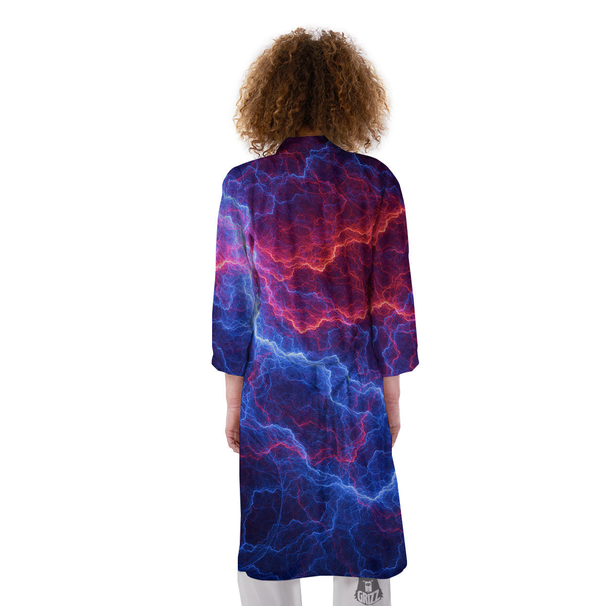 Lightning Red And Blue Print Kimono-grizzshop