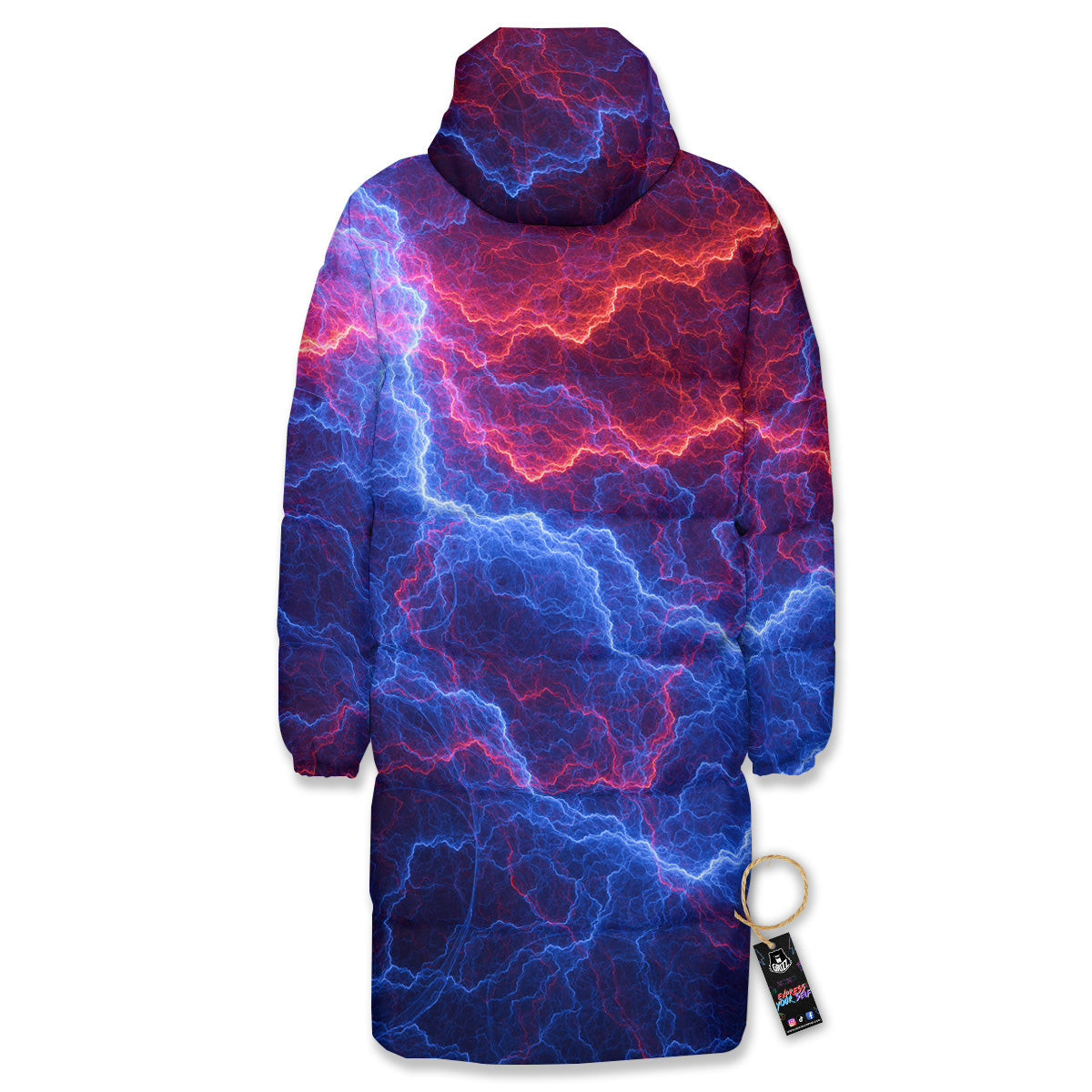 Lightning Red And Blue Print Long Down Jacket-grizzshop