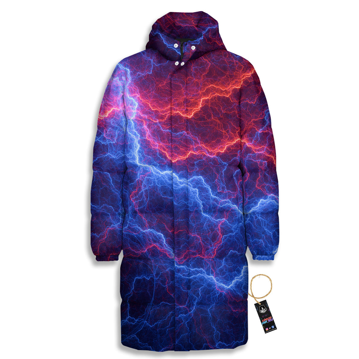 Lightning Red And Blue Print Long Down Jacket-grizzshop