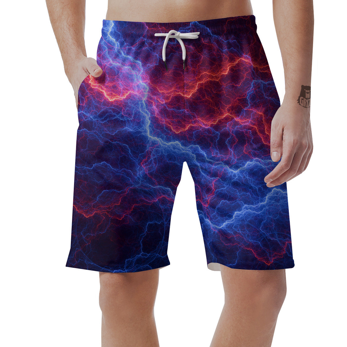Lightning Red And Blue Print Men's Shorts-grizzshop