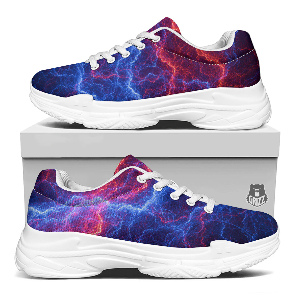 Lightning Red And Blue Print White Chunky Shoes-grizzshop