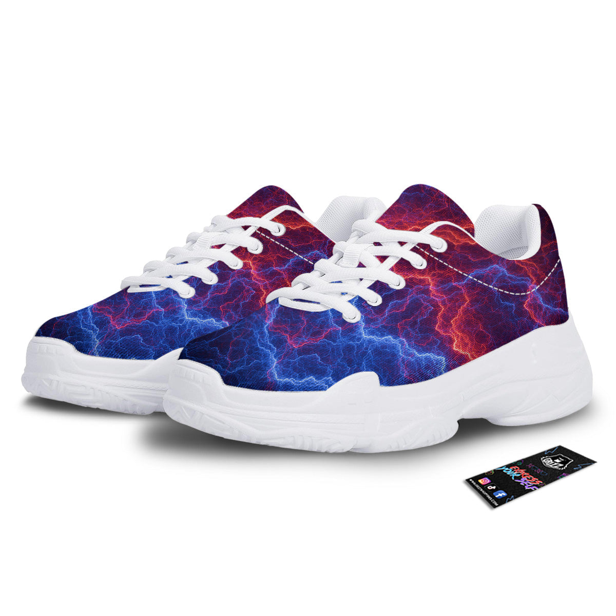 Lightning Red And Blue Print White Chunky Shoes-grizzshop