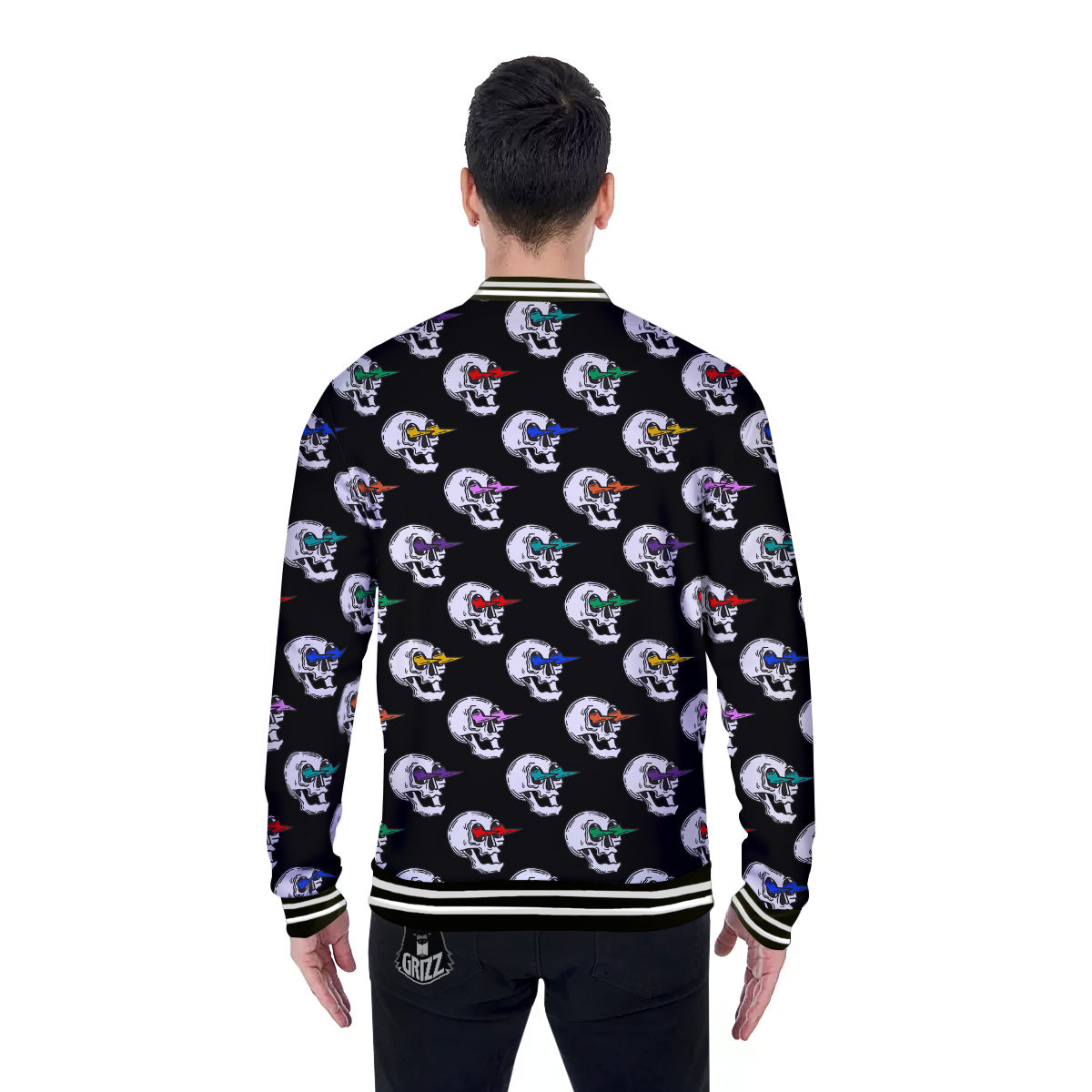 Lightning Skull Print Pattern Baseball Jacket-grizzshop
