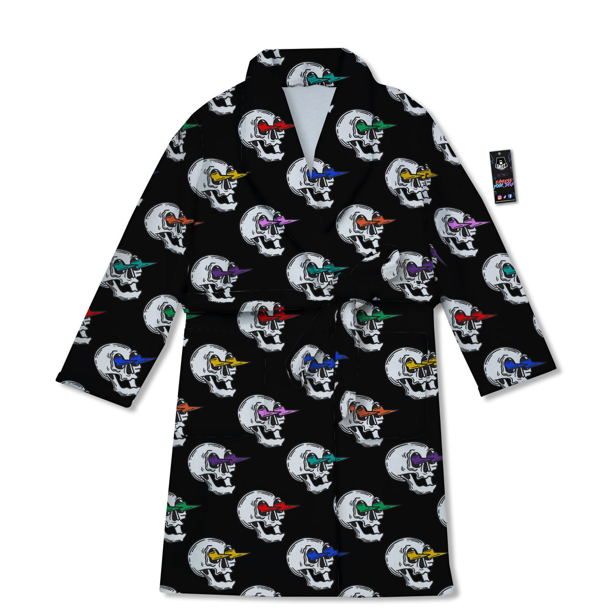Lightning Skull Print Pattern Bathrobe-grizzshop