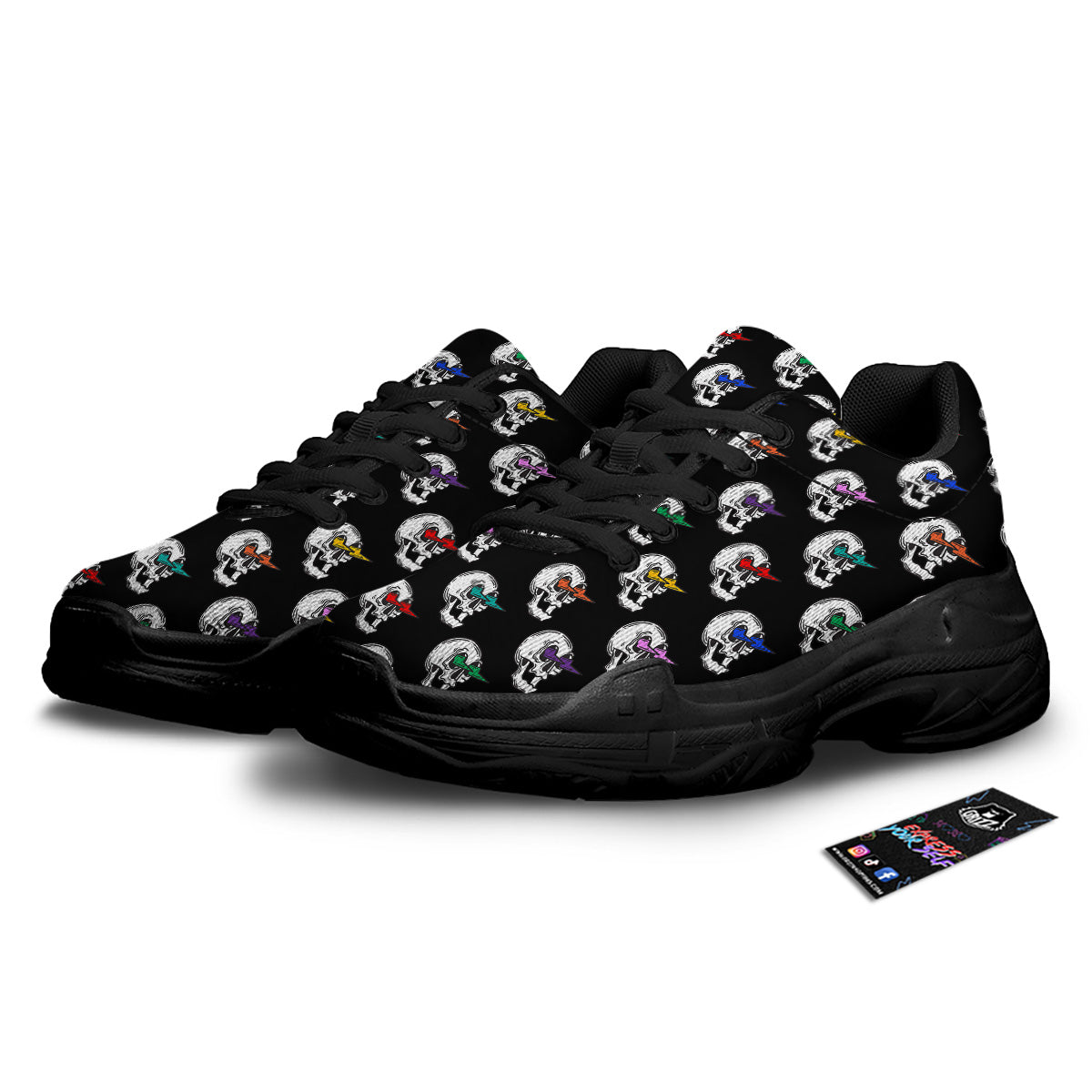 Lightning Skull Print Pattern Black Chunky Shoes-grizzshop