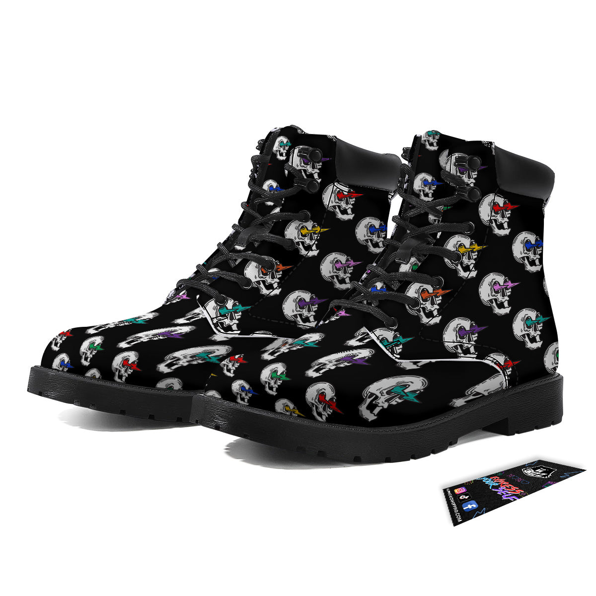 Lightning Skull Print Pattern Boots-grizzshop