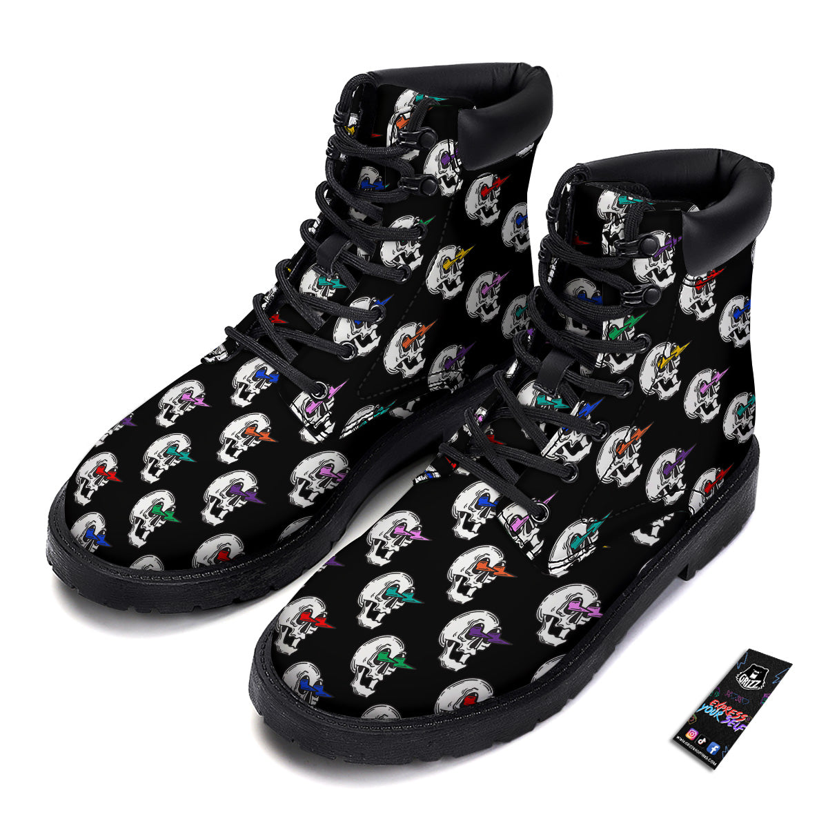 Lightning Skull Print Pattern Boots-grizzshop
