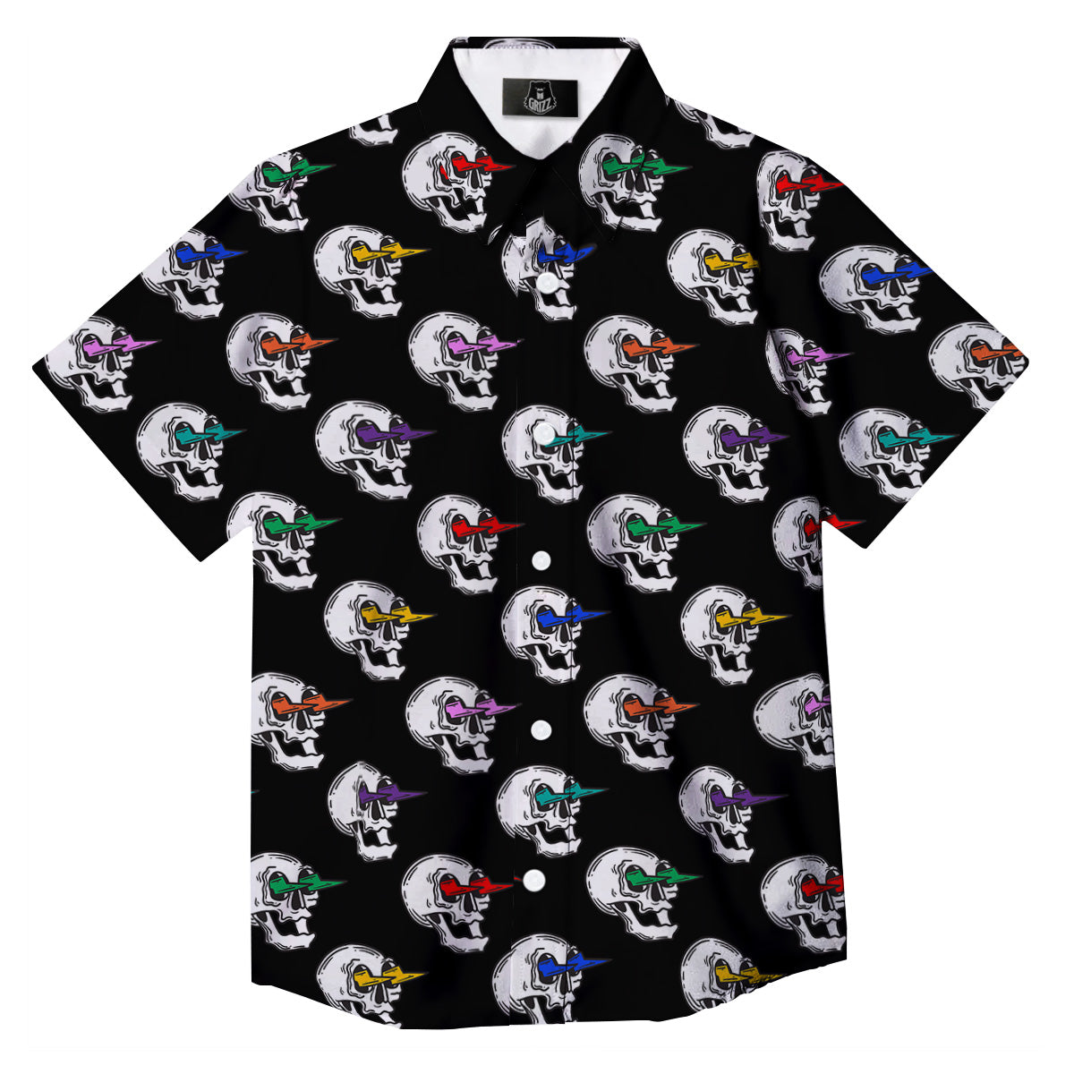 Lightning Skull Print Pattern Button Up Shirt-grizzshop