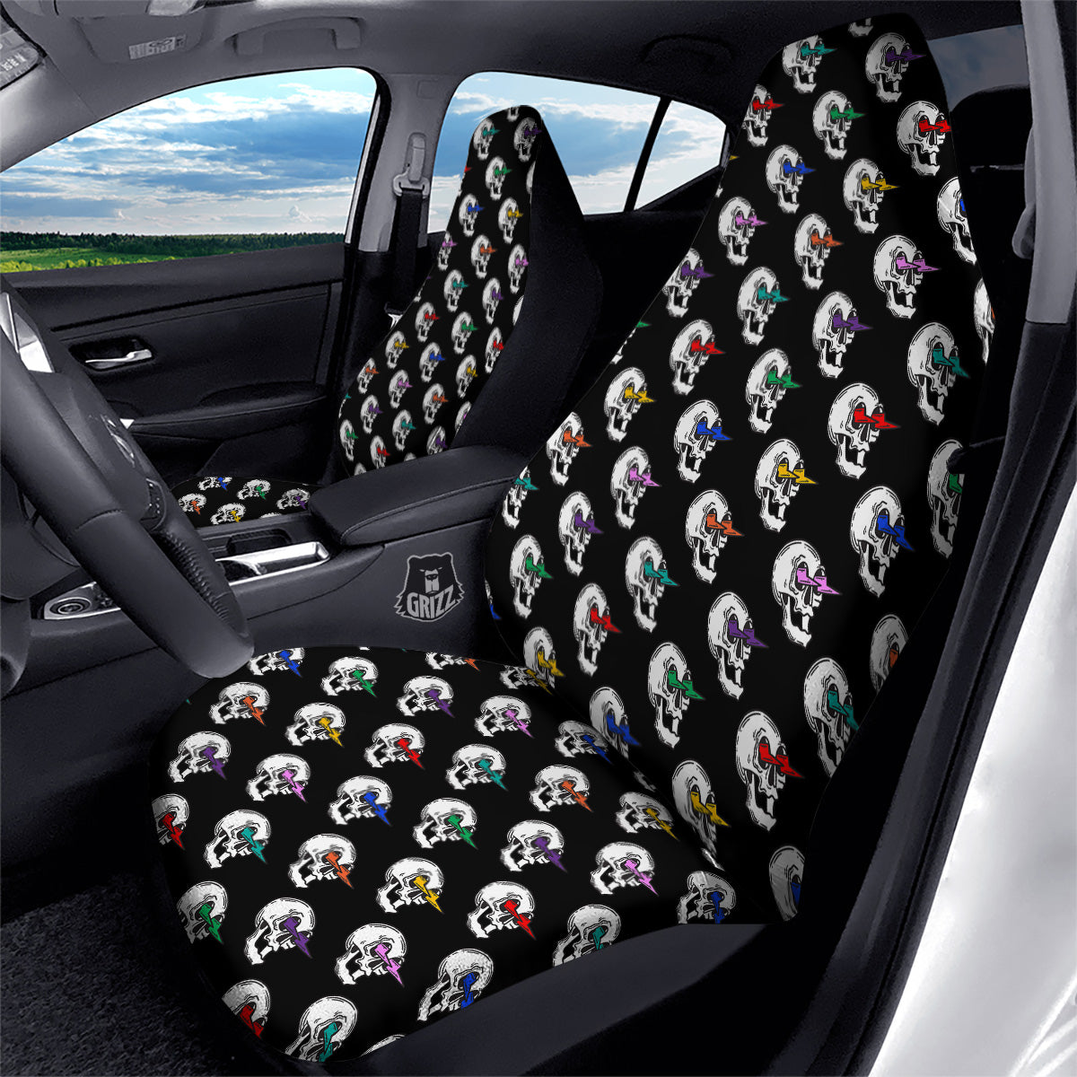 Lightning Skull Print Pattern Car Seat Covers-grizzshop