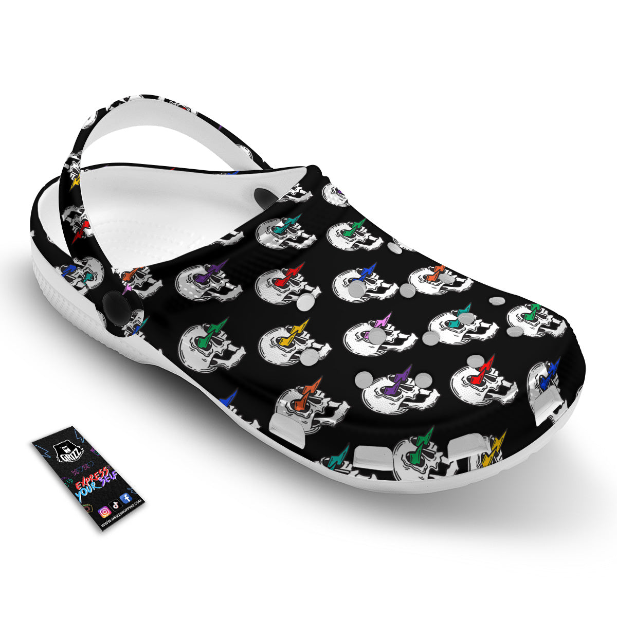 Lightning Skull Print Pattern Clog-grizzshop