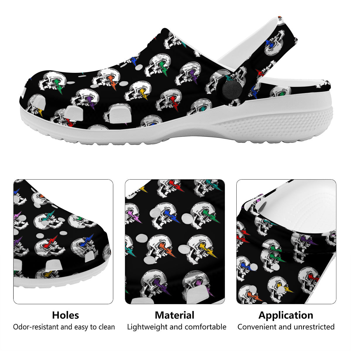 Lightning Skull Print Pattern Clog-grizzshop