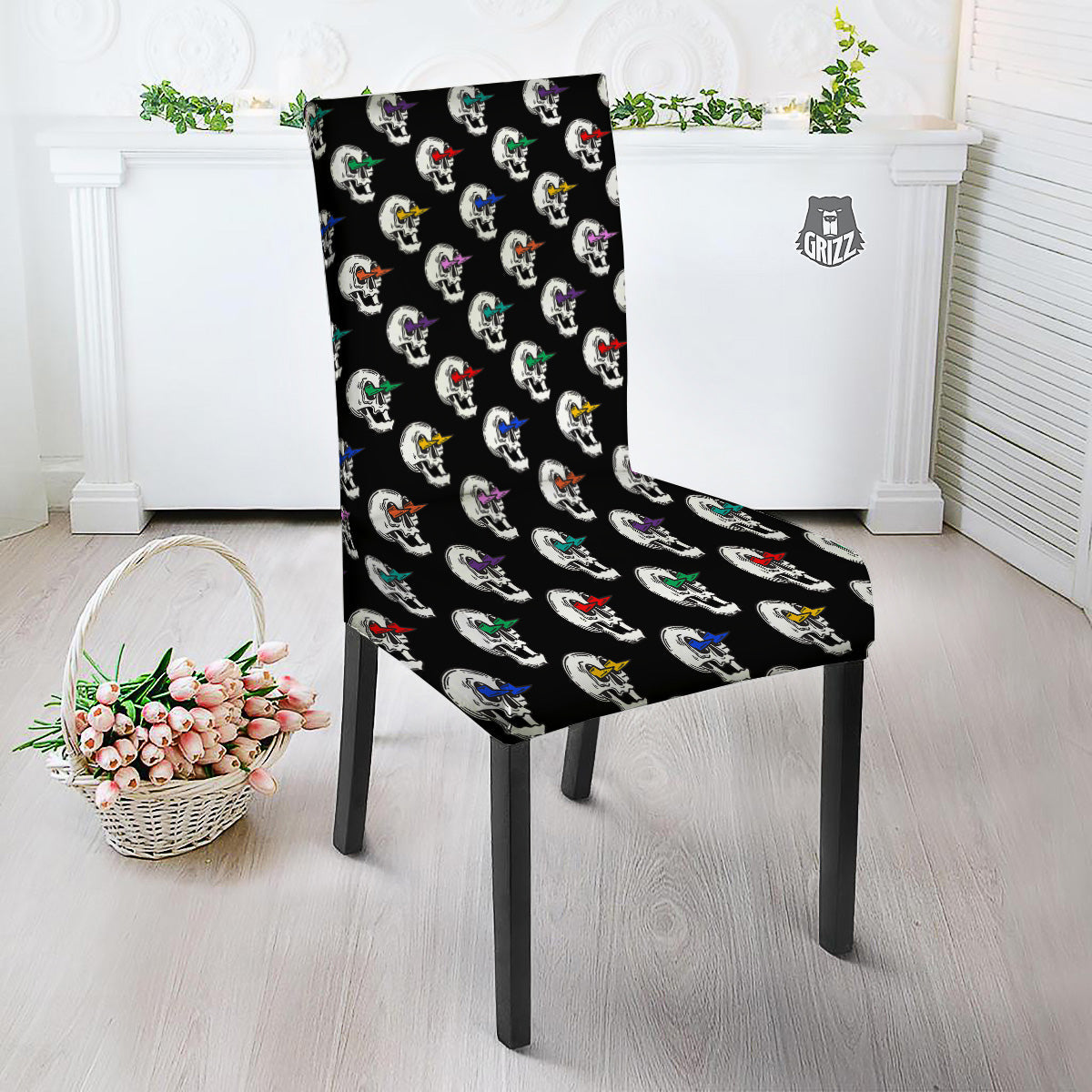 Lightning Skull Print Pattern Dining Chair Slipcover-grizzshop