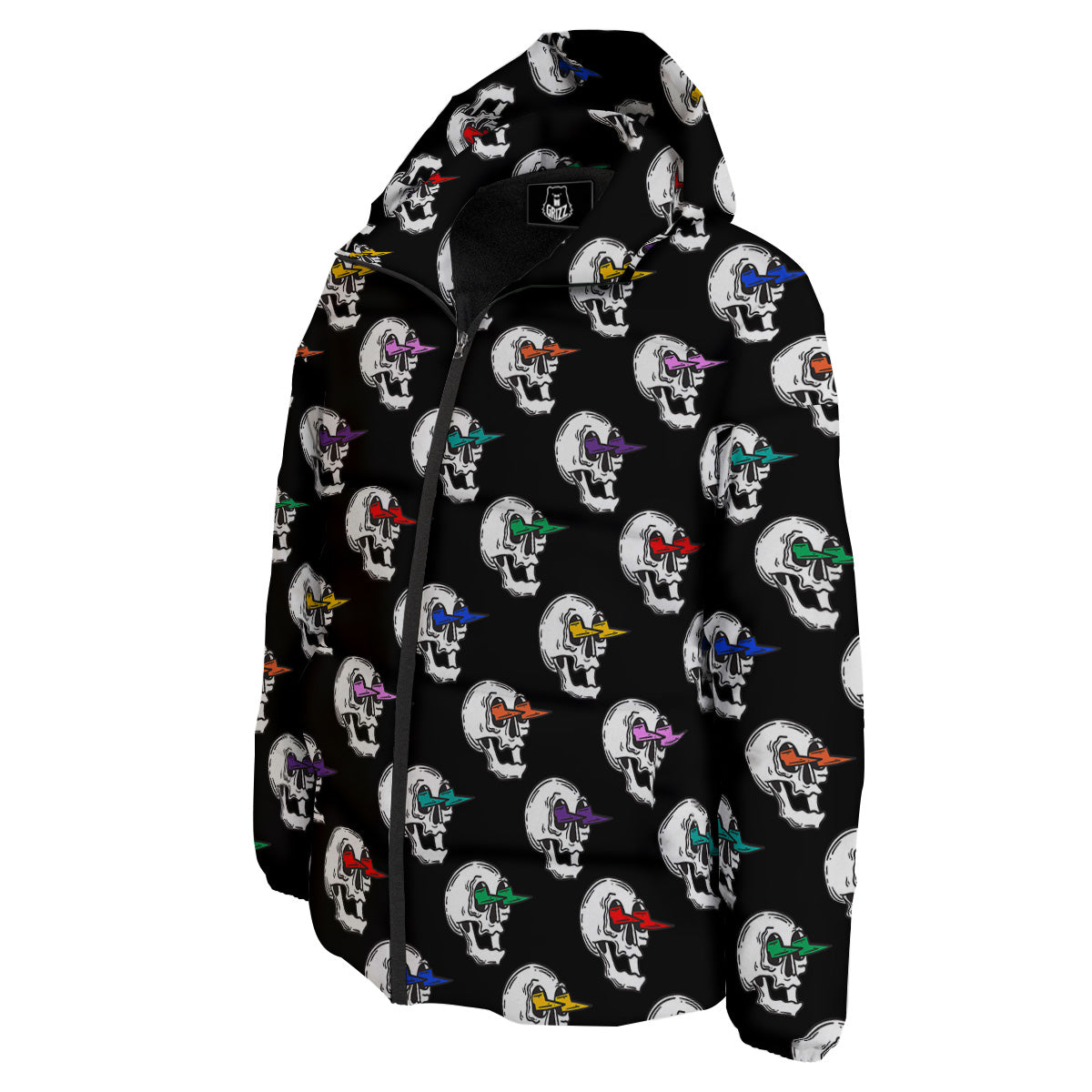 Lightning Skull Print Pattern Down Jacket-grizzshop