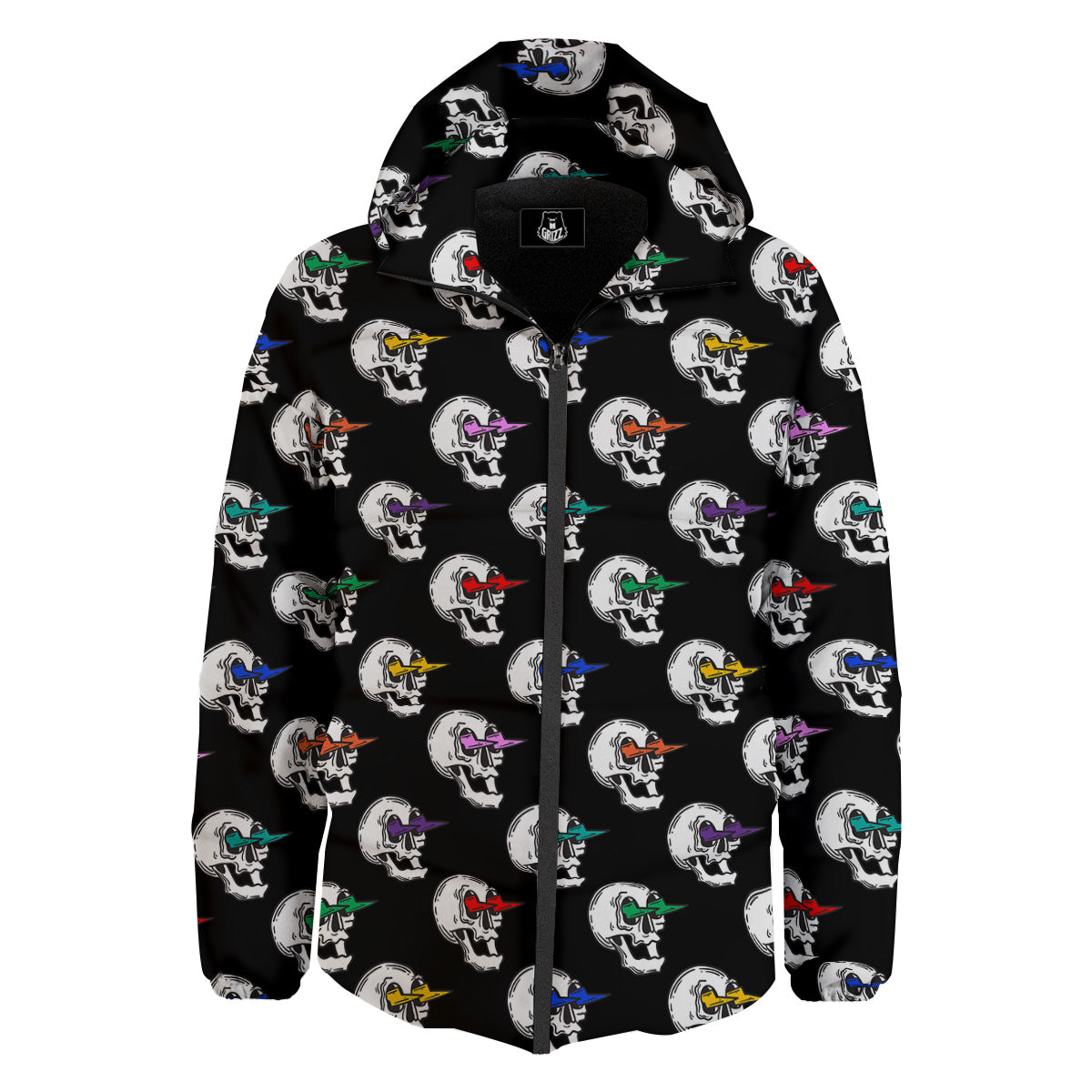 Lightning Skull Print Pattern Down Jacket-grizzshop