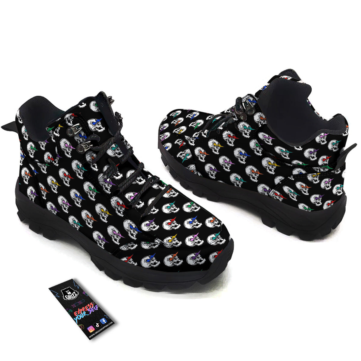Lightning Skull Print Pattern Hiking Shoes-grizzshop